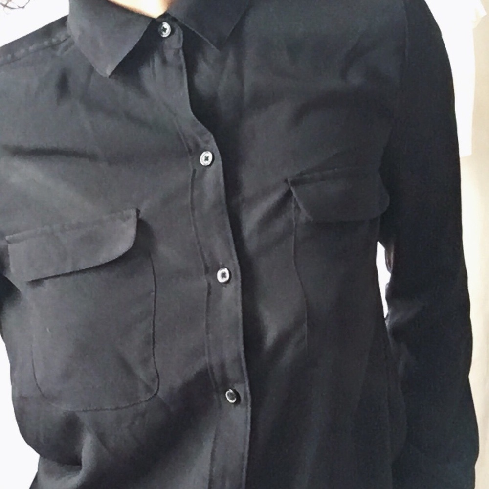 Semi-Sheer Long Sleeve Button Up Blouse